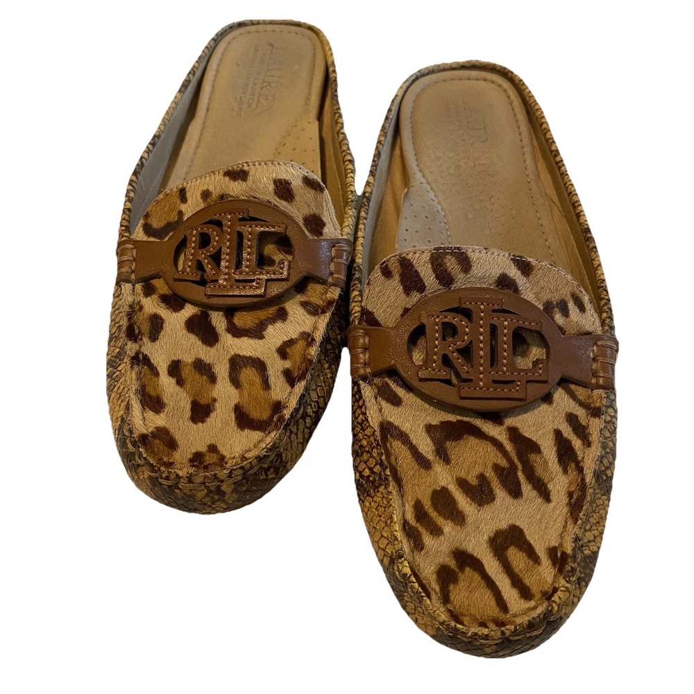Lauren Ralph Lauren Women's Brynn Embossed Driver Mule Flats, Hair calf Size 7